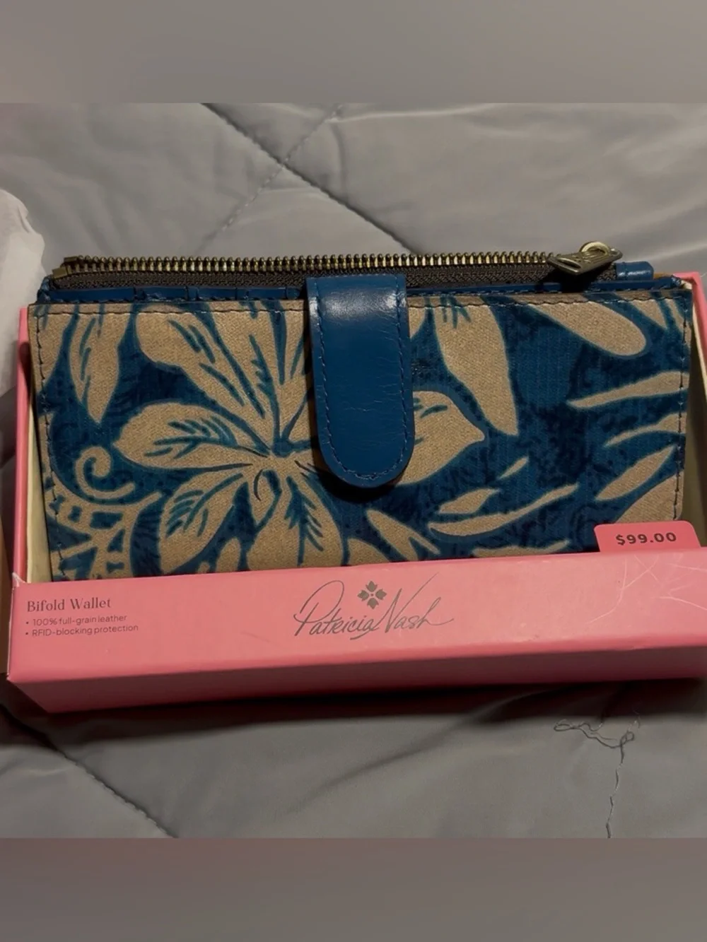 Patricia Nash genuine leather- Teal Floral Wallet - Picture 4 of 10